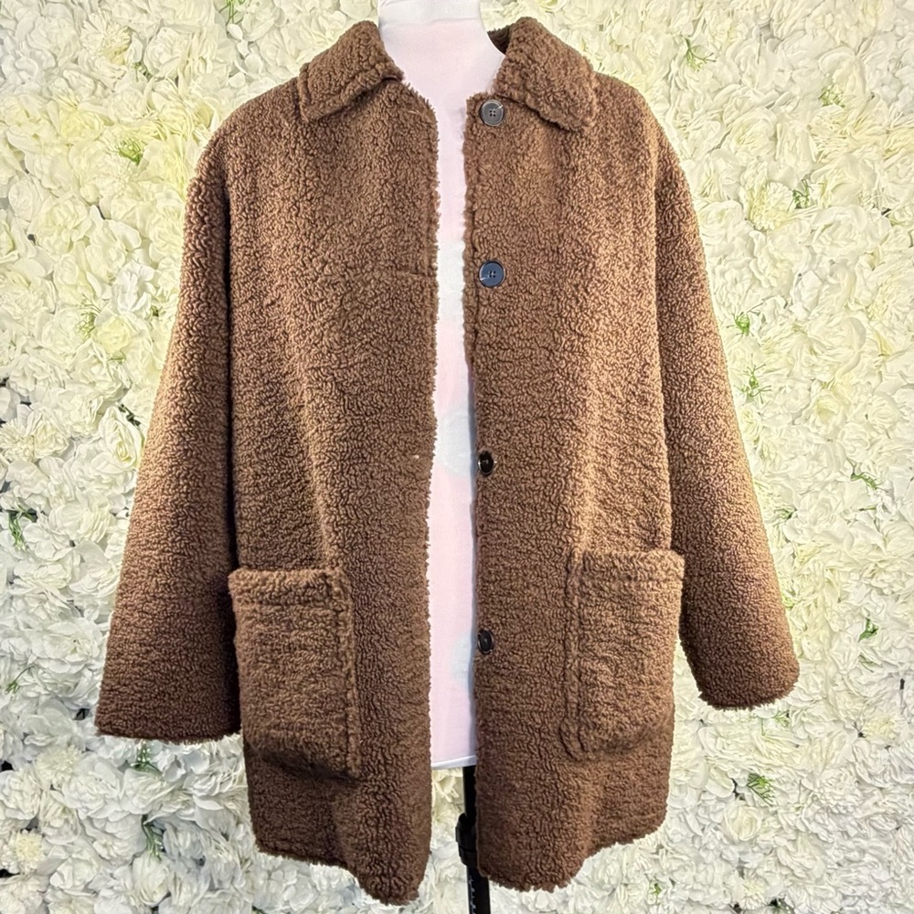 PrettyGarden Brown Teddy Sherpa Coat Jacket Large Soft Cozy Pockets - Picture 6 of 10